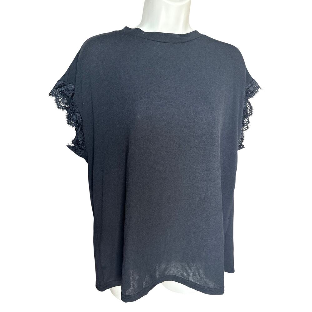 Cupshe Black Lace Trim Crew Neck T Shirt XL NWOT